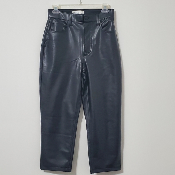 Abercrombie & Fitch Vegan Leather Ankle Straight Ultra High Rise Jeans 27 Waist - Picture 2 of 10